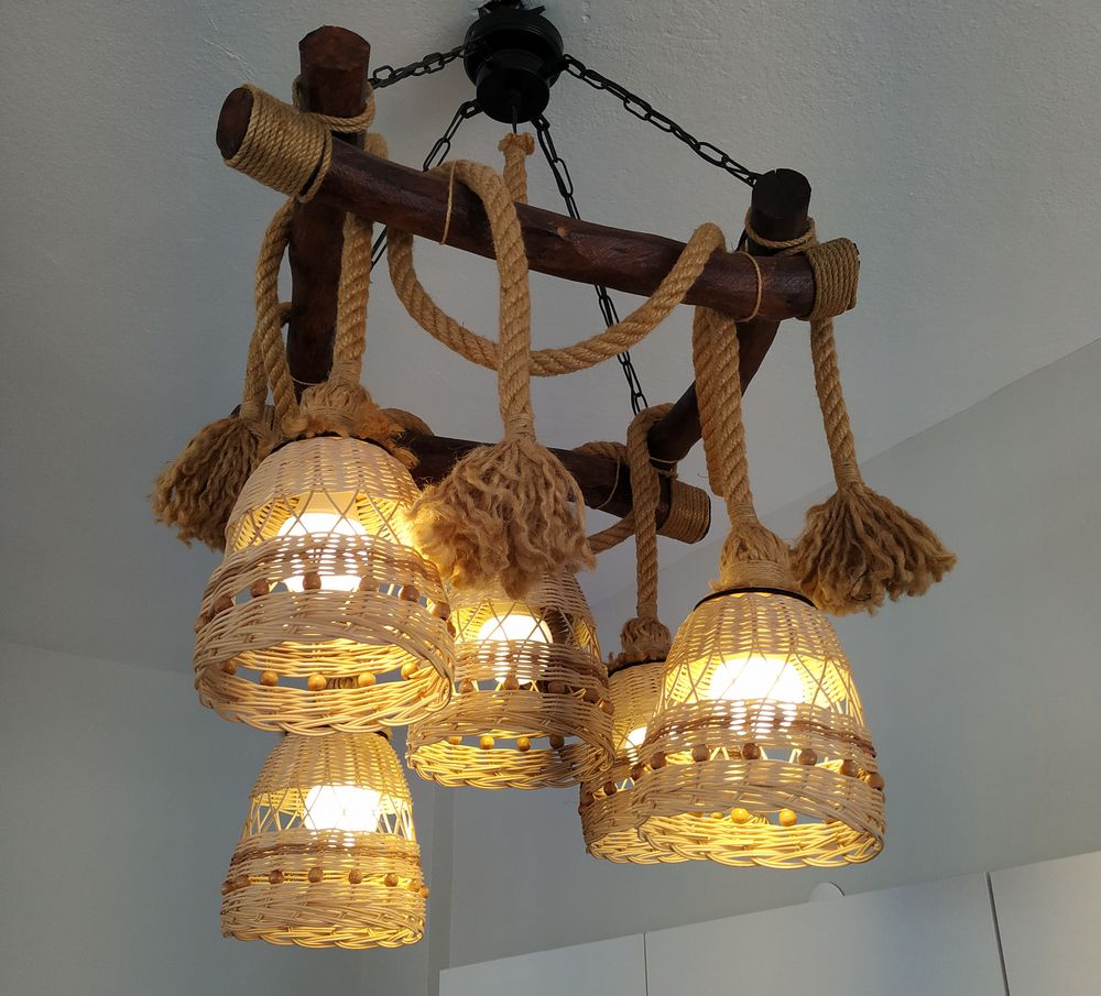 Ahşap Rattan Avize - 1